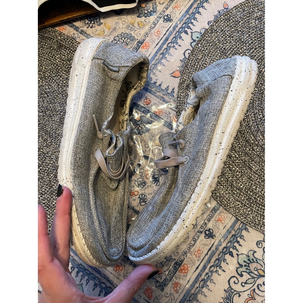 Hey Dude Wendy Linen Grey Marl Slip On Loafers Floral Lining Womens Size 10 - Picture 2 of 4